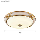 Minimalist Brass Opaline Glass Led Flush Light Fixture - Bowl Shaped Ceiling Lamp 14’/16’/19.5’ Wide