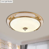 Minimalist Brass Opaline Glass Led Flush Light Fixture - Bowl Shaped Ceiling Lamp 14’/16’/19.5’ Wide
