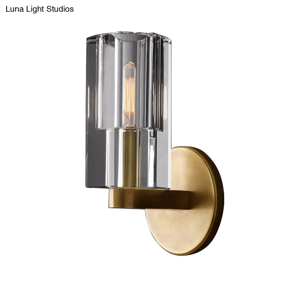 Minimalist Brass Sconce With Clear Triangle Glass Shade For Living Room Wall