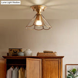 Minimalist Brass Semi Flush Mount With Scalloped Metal - Single-Bulb Lighting