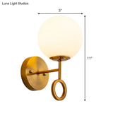 Minimalist Brass Wall Mounted Sconce With Cream Glass Shade - Global 1-Light Lamp
