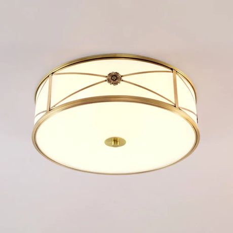 Minimalist Brass White Glass Flush Mount Ceiling Light For Bedroom / 14’