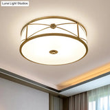 Minimalist Brass White Glass Flush Mount Ceiling Light For Bedroom