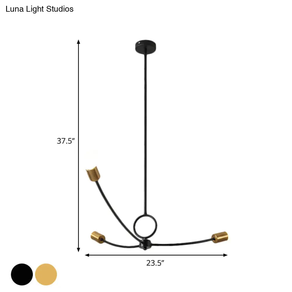 Minimalist Burst Ceiling Chandelier - Metallic 3 Bulb Pendant Light In Black/Gold For Dining Room