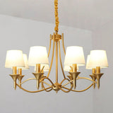 Minimalist Candlestick Chandelier: Metallic Pendant Light With Tapered Fabric Shade 8 / White