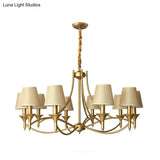 Minimalist Candlestick Chandelier: Metallic Pendant Light With Tapered Fabric Shade