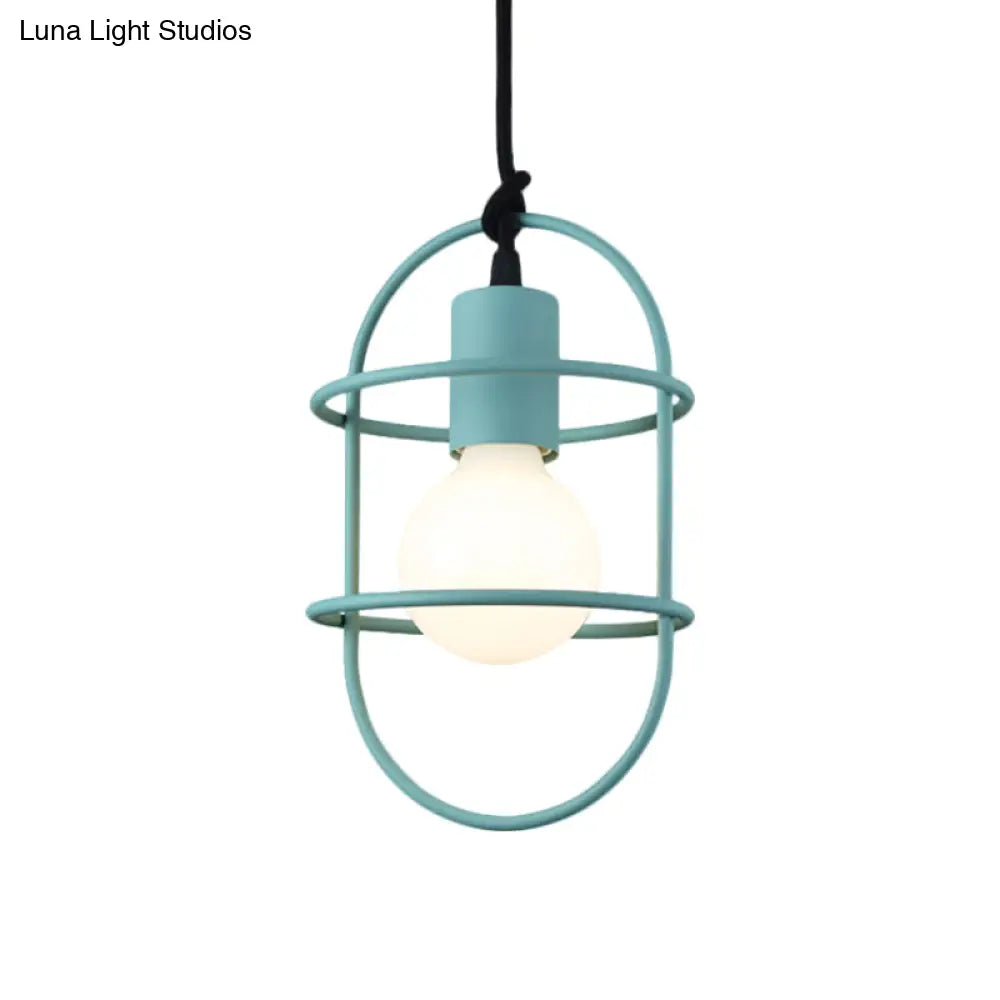 Minimalist Ceiling Pendant Light With Metal Capsule Frame Shade - White/Pink/Yellow