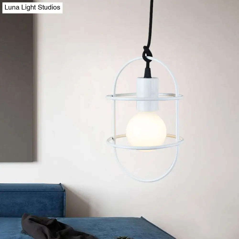 Minimalist Ceiling Pendant Light With Metal Capsule Frame Shade - White/Pink/Yellow