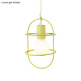 Minimalist Ceiling Pendant Light With Metal Capsule Frame Shade - White/Pink/Yellow