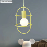 Minimalist Ceiling Pendant Light With Metal Capsule Frame Shade - White/Pink/Yellow