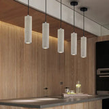 Minimalist Cement Tube Pendant Light Kit - Led Hanging Lamp In Grey 10’/19.5’ Tall For Bedroom