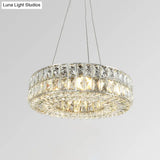 Minimalist Chrome Chandelier With Beveled Crystal Prisms - Circle Design 8-Bulb Pendant Light For