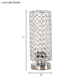 Minimalist Chrome Finish Table Lamp - Modern 1 Light Bedroom Desk With Crystal-Encrusted Shade