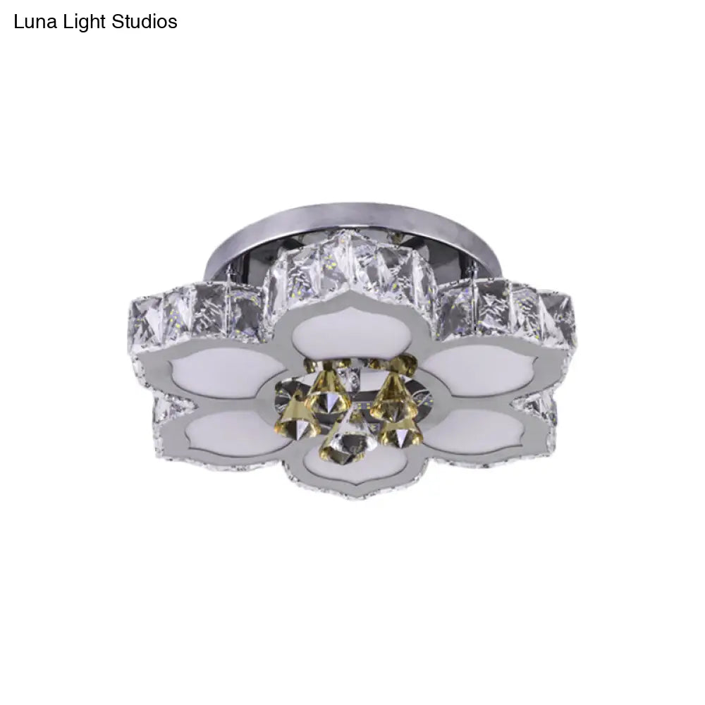 Minimalist Chrome Led Lotus Crystal Ceiling Flush Mount Light