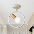 Minimalist Circle Metal Flushmount Light With Wood Arm And 1 Bulb - Grey/Green/White Option White