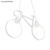 Minimalist City Bike Pendant Light For Kids Room - 2-Light Iron Suspension With Open Bulb Design