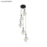 Minimalist Clear/Amber/Smoke Gray Glass Stair Cluster Pendant Lamp - Global 20-Light Ceiling Light
