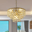 Minimalist Clear Crystal Ball Pendant Chandelier - 5 Heads Round Layered Design For Dining Room