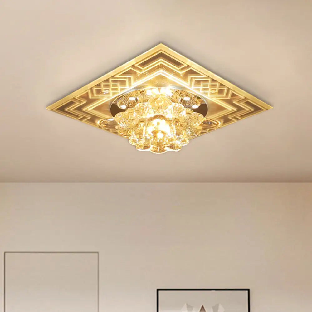 Minimalist Clear Crystal Led Flushmount Ceiling Lamp With Floral Design - Perfect For Balcony