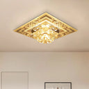 Minimalist Clear Crystal Led Flushmount Ceiling Lamp With Floral Design - Perfect For Balcony