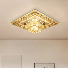 Minimalist Clear Crystal Led Flushmount Ceiling Lamp With Floral Design - Perfect For Balcony