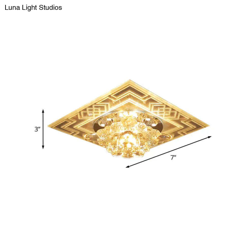 Minimalist Clear Crystal Led Flushmount Ceiling Lamp With Floral Design - Perfect For Balcony