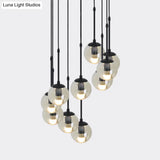 Minimalist Clear Glass Black Pendant Light With Clustered Globes - Industrial Hanging Lamp Kit