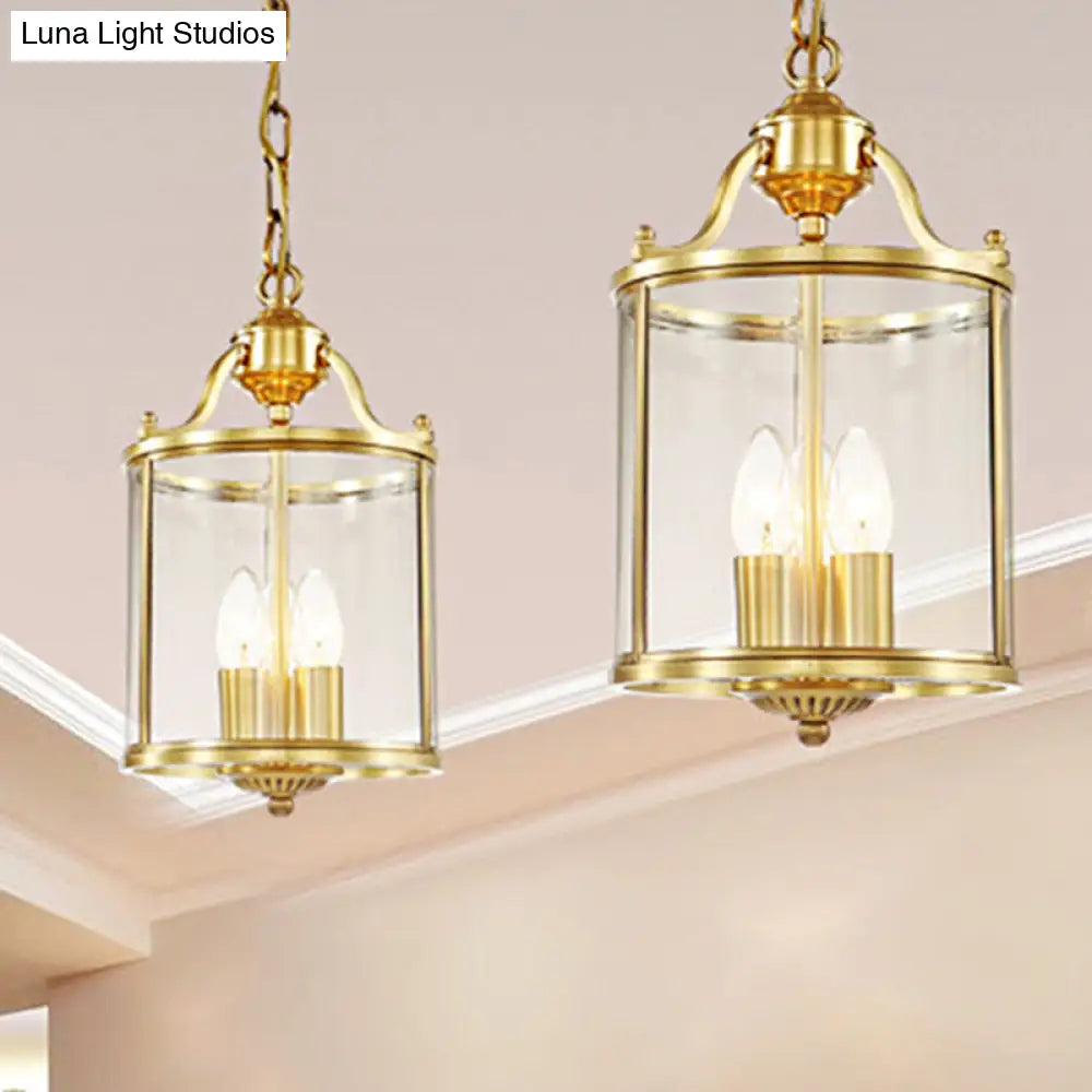 Minimalist Clear Glass Brass Cylinder Chandelier - Hanging Ceiling Light With 3 Bulbs 8/12 Wide