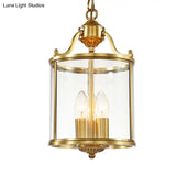 Minimalist Clear Glass Brass Cylinder Chandelier - Hanging Ceiling Light With 3 Bulbs 8/12 Wide