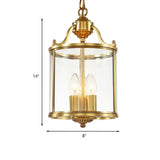 Minimalist Clear Glass Brass Cylinder Chandelier - Hanging Ceiling Light With 3 Bulbs 8/12 Wide