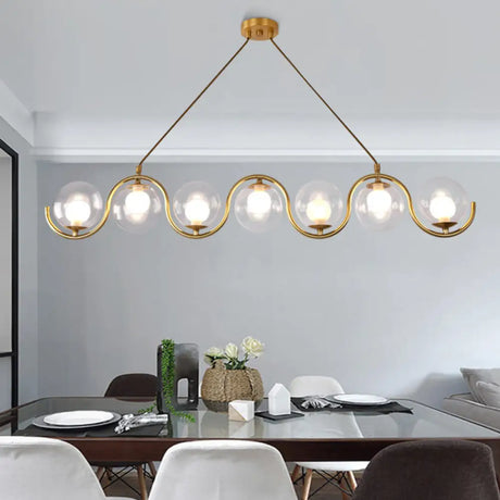 Minimalist Clear Glass Island Lighting - Orb Shaped 3/5/7 Lights Hanging Light Fixture In Brass 7 /