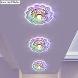 Minimalist Clear Led Crystal Flower Flush Mount Light For Corridor