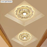 Minimalist Clear Led Crystal Flower Flush Mount Light For Corridor