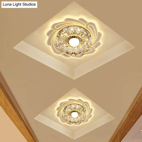 Minimalist Clear Led Crystal Flower Flush Mount Light For Corridor