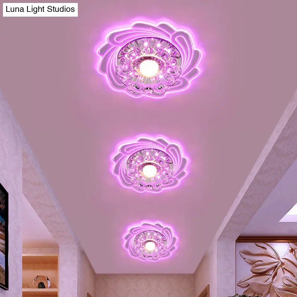 Minimalist Clear Led Crystal Flower Flush Mount Light For Corridor