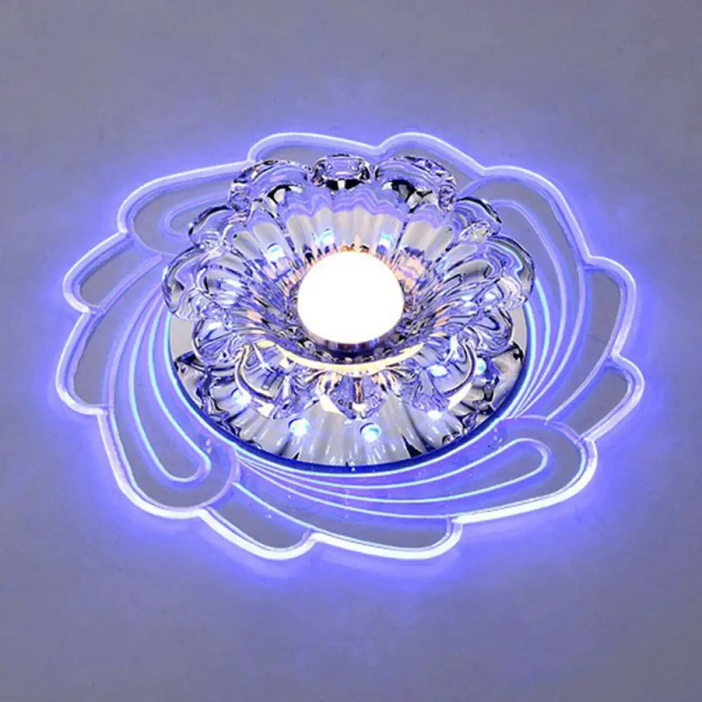Minimalist Clear Led Crystal Flower Flush Mount Light For Corridor / Blue