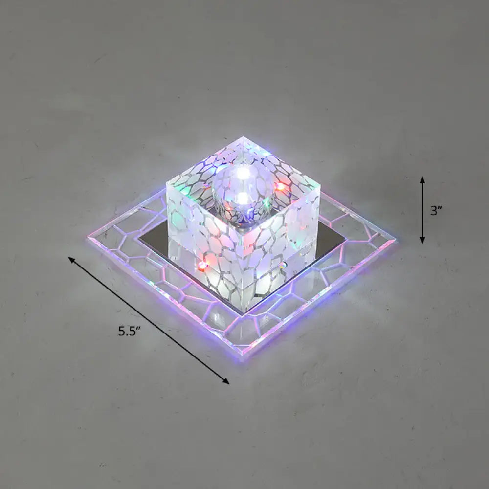 Minimalist Clear Led Crystal Square Flush Mount Lighting For Passage / 5.5’ Multi Color