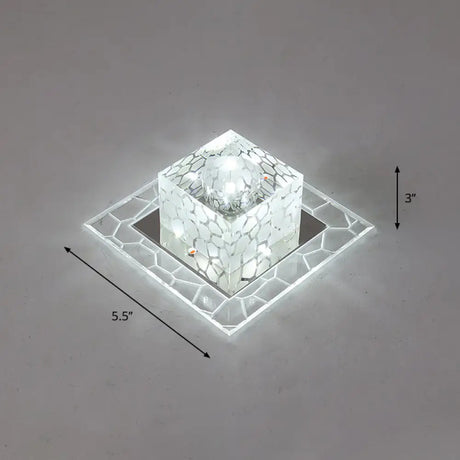 Minimalist Clear Led Crystal Square Flush Mount Lighting For Passage / 5.5’ White