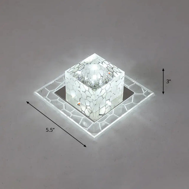Minimalist Clear Led Crystal Square Flush Mount Lighting For Passage / 5.5’ White