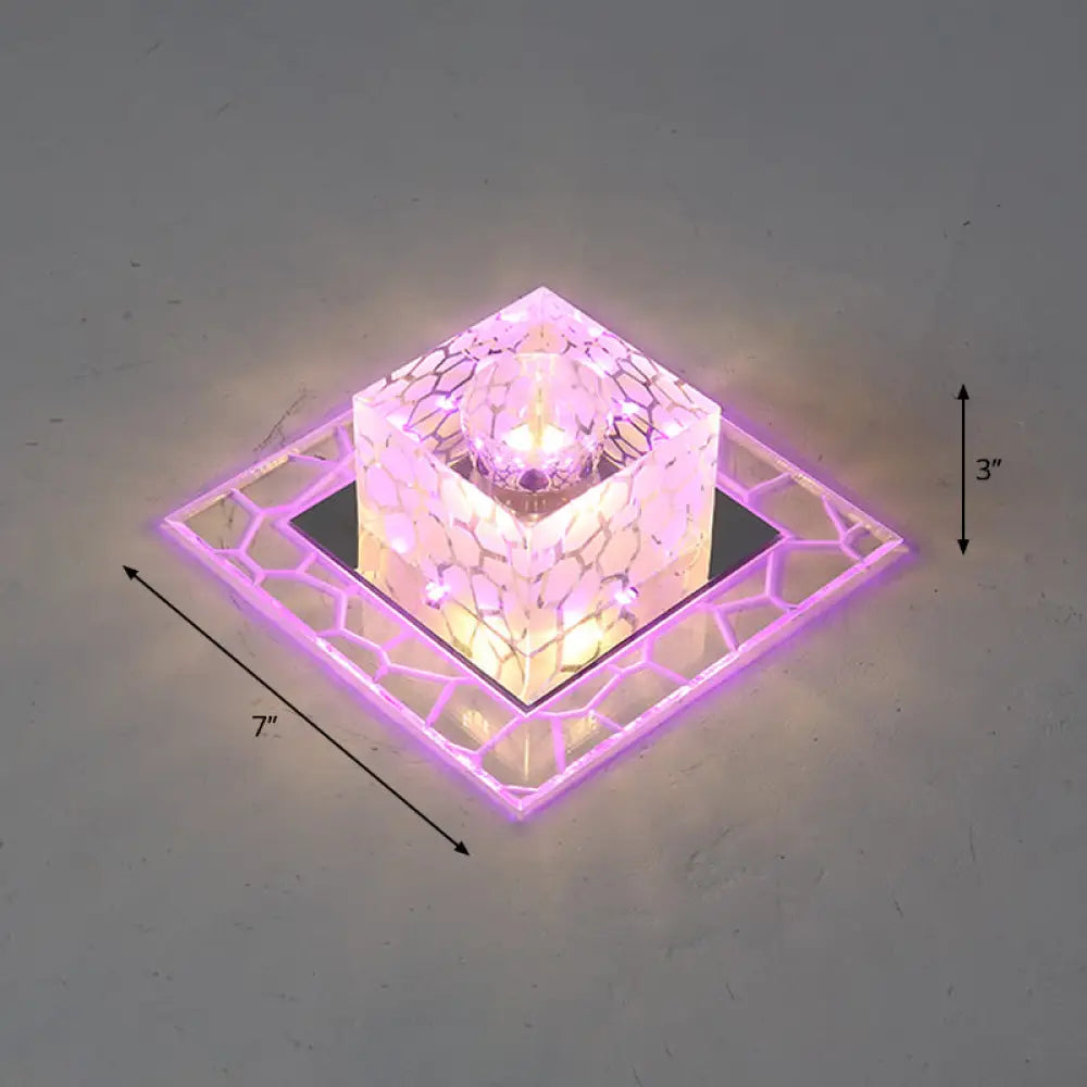 Minimalist Clear Led Crystal Square Flush Mount Lighting For Passage / 7’ Pink