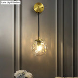 Minimalist Clear Ripple Glass Ball Wall Light: Brass Sconce Fixture For Dining Room