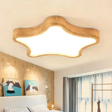 Minimalist Cloud/Star Led Ceiling Light For Children’s Bedroom - Wooden Flush Mount Lamp In Beige