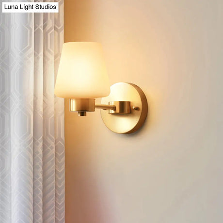 Minimalist Conic Wall Sconce Light: Cream Glass Brass Mount For Dining Room