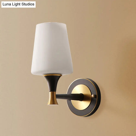 Minimalist Conical Glass Wall Sconce With 1 Bulb Black & Brass