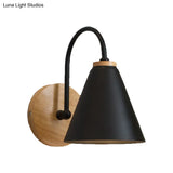 Minimalist Conical Wall Sconce With Metal Shade And Gooseneck Arm Black/White 6 Width