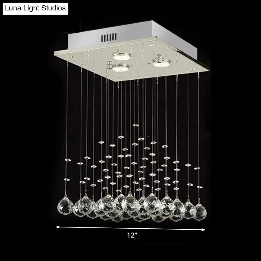 Minimalist Crystal Ball Flush Mount Ceiling Light Fixture With 3 Lights - Living Room Square Design