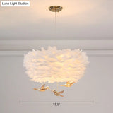 Minimalist Crystal Bird Chandelier Pendant Light Fixture With Feather Nest Design