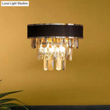 Minimalist Crystal Block Sconce Light Fixture With 3 Bulbs Black And Gold Wall Mount Lamp