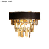 Minimalist Crystal Block Sconce Light Fixture With 3 Bulbs Black And Gold Wall Mount Lamp