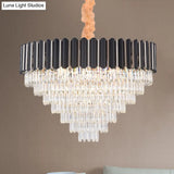 Minimalist Crystal Chandelier: Layered Hanging Pendant Light In Black - 16/22 Lights